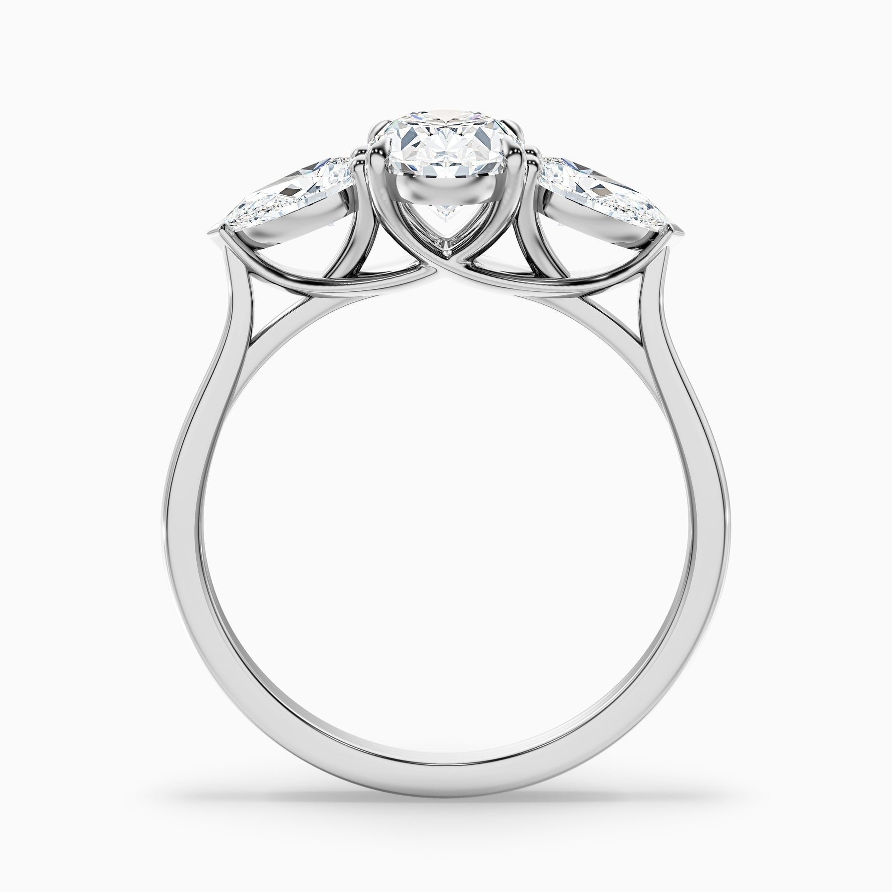 Frozen Three Stone Oval Halo Moissanite Engagement Ring